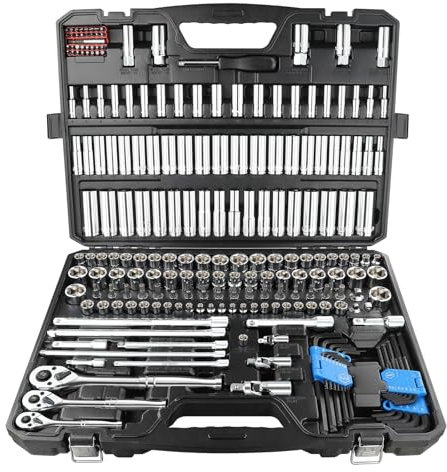 BOEN 225PCS Mechanic Tool Set, 1/4 & 3/8 & 1/2 Drive Socket Wrench Set, Metric and Standard Full Socket Set, with 90-Tooth Ratchet, Auto and Bike Repair with Heavy Duty Case