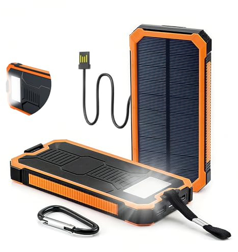 Cargador portátil solar Power Bank 20.000 mAh, carga rápida, paquete de batería de respaldo externo, paquete con dos puertos USB y LED, para smartphone, tableta, auriculares