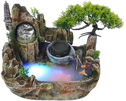 Zimmerbrunnen Tisch Brunnen Wasserfall Springbrunnen Steingarten Zerstäuber Dekoration luftbefeuchter GeschenkRaumdekoration mit Farbwechsel LED Beleuchtung