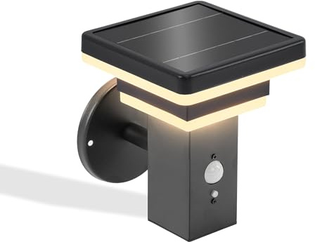 esotec LUCCA 102761 Lampe solaire d'extérieur avec détecteur de mouvement PIR Applique murale LED Éclairage de jardin Décoration de jardin Batterie en métal IP44 résistant aux intempéries Noir H = 19