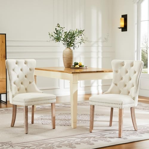 Lsylxlb 2 St KüChenstuhl, Polsterstuhl aus Samt Gefertigt und Hochwertiger Holzrahmen Stabile Struktur, Dining Chair mit Einfacher und Eleganter Form Ergonomisches Design Einfache Reinigung Beige