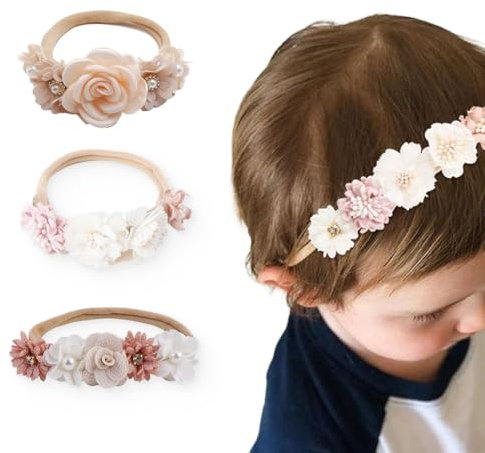 ZOPJUMA 3 Stücke Baby Haarband,Blume elastisches Haarband Haarschmuck,für Neugeborene Kleinkinder,Baby Mädchen Stirnbänder Weiche Neugeborene Kleinkind Haarschmuck