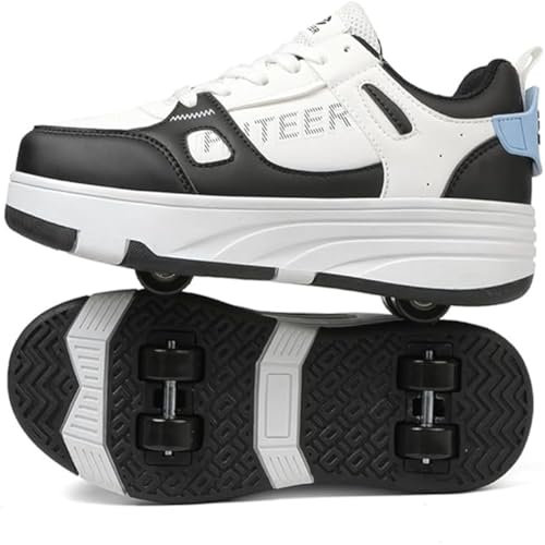 Kinder Schuhe Mit Rollen Für Jungen Mädchen Rollschuhe Schuhe Mit 4 Rollen Turnschuhe Verstellbar Abnehmbar 2-in-1 Jugend Roller Schuhe 31-40EU Roller Sneaker (37EU,Schwarz)