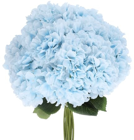 QUARKZMAN Fleurs Artificielles 20 Bouquets, Fleurs Hydrangées Bleues Fausse Soie Plantes Artificielles avec Tiges pour Jardin Mariage de Printemps Centres de Table Extérieurs