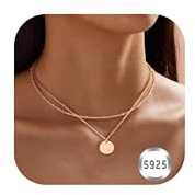 LOLIAS 2-stück Kette - Rosegold Damen Layering Halskette mit Wasserfest Rosegold CZ Münze Anhänger - Schmuck