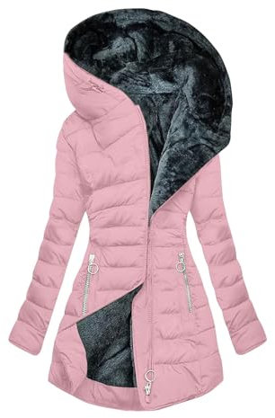 EMATOP Wintermantel Damen Warm Gefüttert Steppjacke Lange Elegant Damenmantel Langarm Winter Parka Jacke mit Kapuze Winterparka Mantel Einfarbig Bequemes Sportjacke Winddicht Outdoorjacke