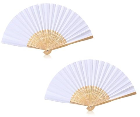 2 handheld folding hand fans, wedding paper fans, classic paper fans, DIY paper fans, suitable for church wedding gifts, wall decorations, party gifts, DIY walls, performances, dances (white)