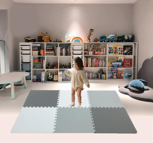 XL 6 Stück Schaumstoff Bodenmatten, Puzzle Schaumstoffmatten für Kinder, Schaumstoff Spielmatte Baby, Puzzle Spielmatten, Trainingsmatten, 50x50cm Grau und Weiß