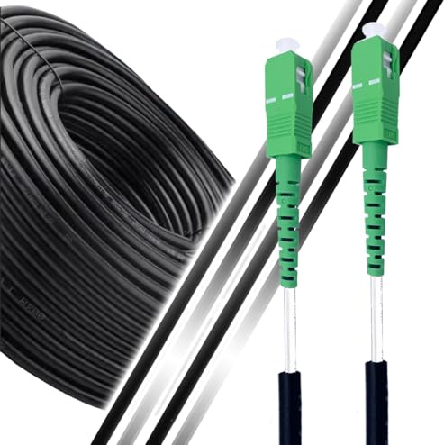 Elfcam - 50m Câble Fibre Optique Extérieur et Intérieur, Simplex Monomode SC/APC à SC/APC pour Orange SFR et Bouygues, 50 Mètres