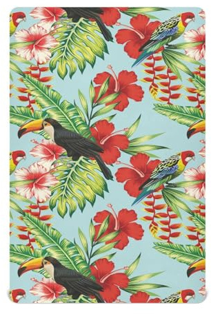 Odot Spannbetttuch für Babybetten, Pflanze Blatt Muster Kinderbett Spannbettlaken Beistellbett Spannbettlaken Stubenwagen Bezug Kinderwagen/Moseskorb Matratzenbezug (Papagei + Vogel,110x60cm)