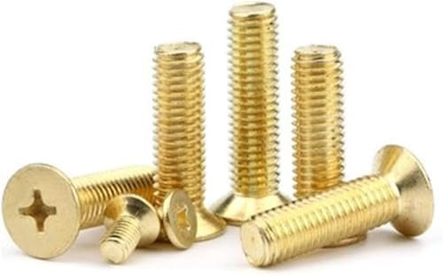 WUSHADEHANS Selbstschneidende Schrauben, 100 Stück Messing-Flachkopfschrauben M2 M2,5 M3 Messing Kreuzschlitz-Senkkopf-Maschinenschrauben M3,8 mm(25mm M3)