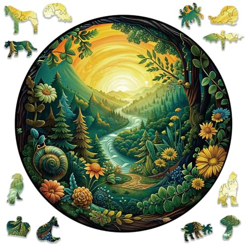 Dr. MUYA® Holzpuzzle Erwachsene, Wald Holz Puzzle, 35 x 35 cm, Unregelmäßiges Einzigartiges Holzpuzzle mit Tierform Puzzleteile, Wooden Puzzle mit Geschenkbox aus Holz