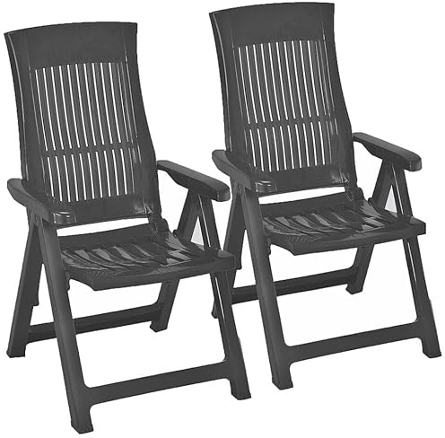 URBNLIVING Lot de 2 chaises longues pliantes, inclinables 5 positions, résistantes intempéries, sièges pliables confortables jardin, terrasse, camping, salle à manger