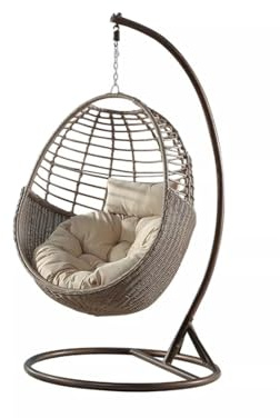 ZKALQECNF Korbstuhl Wiege Rattanstuhl Wiege Stuhl Balkon Schaukel Wippe Indoor Outdoor Eisen Chlorophytum Comosum Bett Rattansessel