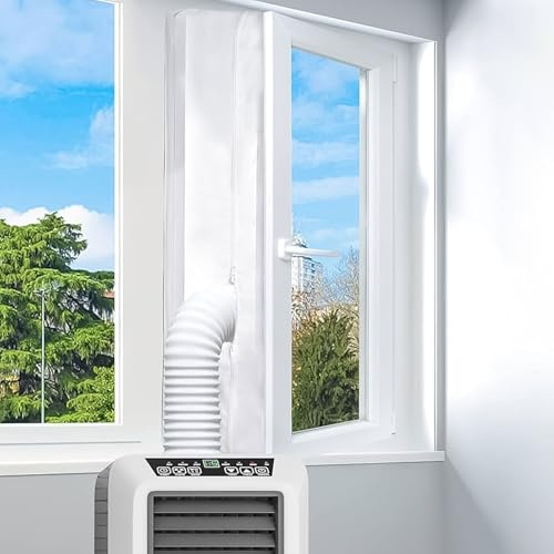 mumisuto 400 cm Kit Calfeutrage Climatiseur Étanche & Isolant, Calfeutrage Fenetre Climatiseur avec Fermeture Adhésive & Corde Fixe, Kit Fenêtre Climatiseur Mobile pour Climatiseurs & Séchoirs Mobiles