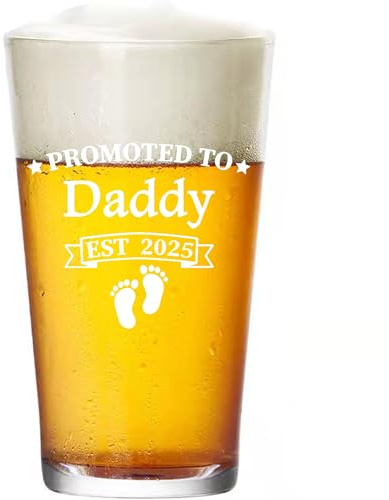 CASUVEA New Dad Gifts First Time Dad Gift, Father's Day Gifts for Daddy, Papa Birthday Present for Father to Be, Christmas Idea for New Dada Stepdad Bonusdad, Promoted To Daddy Est 2025 Beer Glass
