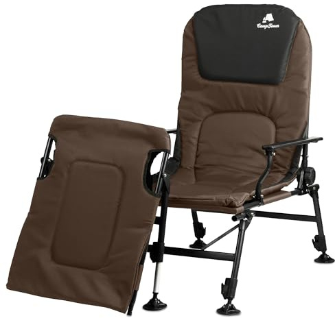 CampFeuer Chaise de pêche 2 en 1, réglable en hauteur, pliable, avec repose-pieds (marron/noir)