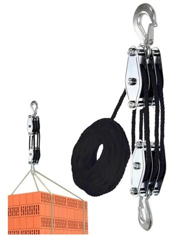 Pulley Lifting, Block And Tackle Pulley Hoist Block And Tackle 2200 Lbs, Breaking Strength 50ft Ratchet Puller Hoists For Warehouse Constructions