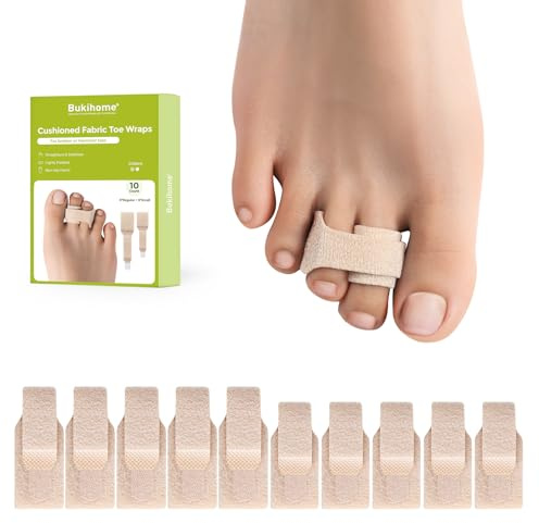 Bukihome redresseur orteil en marteau - 10 Pcs correcteur d'orteils pour hommes/femmes, bandages pour orteils - Réaligne les orteils tordus, recourbés, déformés, en griffe ou en marteau(5L+5S, beige)