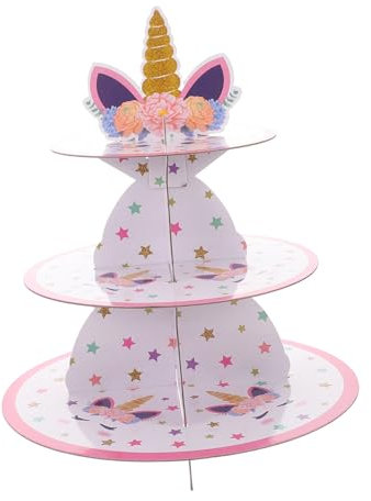 BESTYASH Unicorn Cake Stand Paper Dessert Holder for Weddings Birthday Parties Elegant Unicorn Party Decorations Candy Display Tray for Celebrations