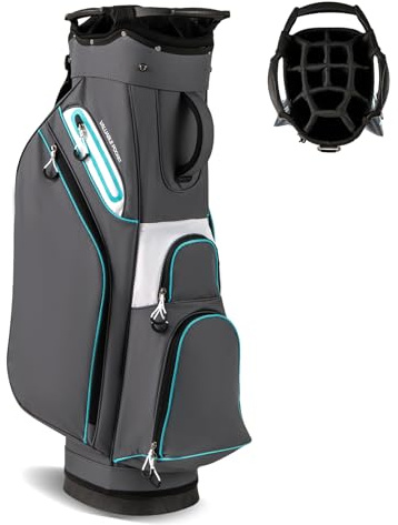 COSTWAY Borsa da Golf per Carrello con 14 Scomparti, Organizzatore Portatile per Mazze da Golf con Tasca Frigo, Tracolla Regolabile, Cappuccio Antipioggia e Porta Ombrello per Uomo e Donna (Grigio)