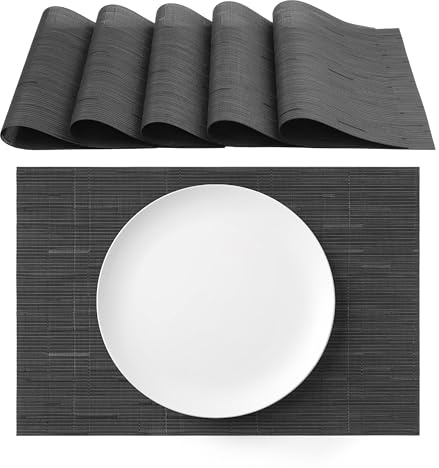 AGYO Platzdeckchen 6er Set Tischsets abwaschbar rutschfest schwarz anthrazit Tischsets Platzsets für Küche Esszimmer