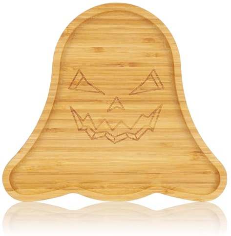WILLKOMMEN Plateau de Service Halloween, Planche à Charcuterie en Forme de Fantôme, Plateau en Bambou 25 x 22 cm pour Enfants - Assiette à Fromage Effrayante pour Fêtes et Service​