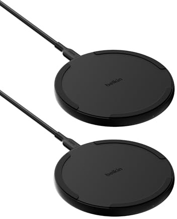 Belkin Wireless Charging Pad 15W - Qi Charger - Wireless Charger iPhone 17, Charging Station for Apple iPhone 16/15/14 Series, AirPods, Samsung Galaxy S25/S24, Pixel 5ft Cable Included, Black, 2-Pack