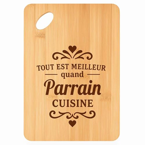 Planche à découper Meilleur quand Parrain Cuisine - Plateau Apéro en Bambou Cadeau Gravé pour Homme Cuisine Barbecue