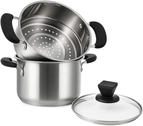 Pentola a vapore per verdure in acciaio inossidabile da 8 Qt con cestello da 7 pollici e coperchio in vetro - Perfetto per cucinare pasta stufati salse e porzioni singolePentola con manico Mini
