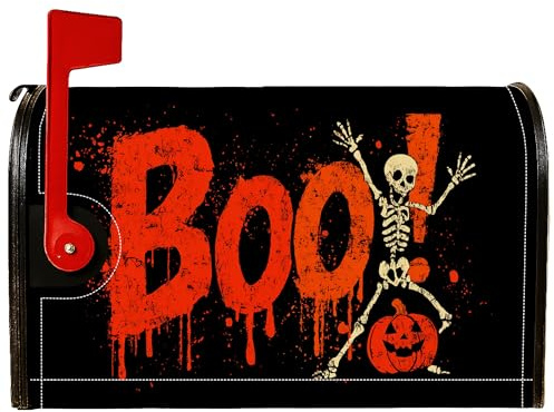 Fundas magnéticas de esqueleto para buzón, diseño de calabaza, Halloween, naranja, para decoración de jardín al aire libre, patio, 45,7 x 53,3 cm