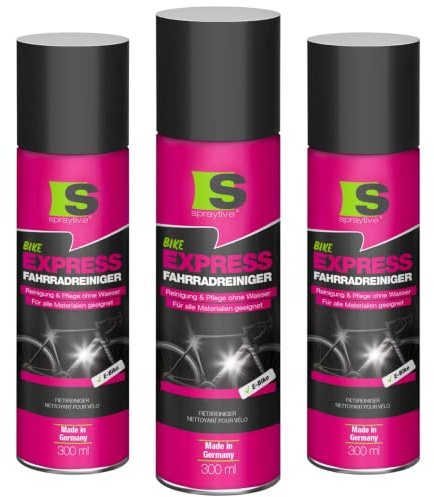 Spraytive 3 x 300ml Express Fahrradreiniger – materialschonendes Reinigungs- und Pflegespray ohne Wasser – selbsttätige Fahrradreinigung mit Wachsversiegelung für Bike & E-Bike, Made in Germany