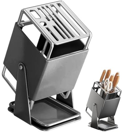 Portacoltelli,Organizzatore 9 Scomparti con Vassoio di Scolatura | Supporto Girevole Per Coltelli A 30 Gradi - Per Cucina Domestica Ristorante Preparazione Cibo Cottura Quotidiana