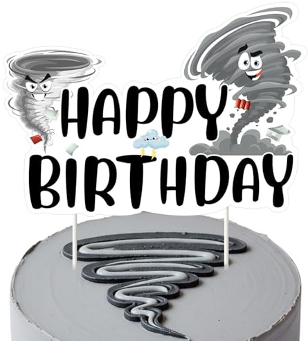 Tornado Birthday Cake Topper, Grey Twonado Fournado 4th Birthday Cake Topper for Boys, Lightning Cloud Theme Cake Decor Weather Storm Theme Birthdays Baby Shower Party Decorations Supplies