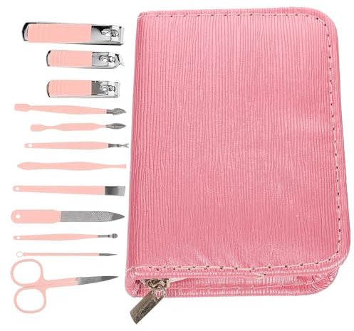 Kit de Manucure en Acier Inoxydable pour Ongles et Pédicure | Rose, Pochette de Rangement Incluse, Format Léger et Délicat, Usage Maison ou Voyage