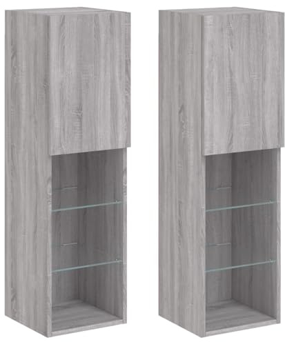 Gecheer TV-Schränke mit LED-Leuchten 2 STK. Grau Sonoma 30,5x30x102 cm, Moderne Wohnzimmerset Schrankwand Wohnwand für Wohnzimmer Büro Loft-Wohnungen837026