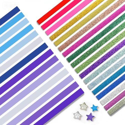 1440 Tiras de Papel Origami Estrella, 27 Colores + Degradado Morado, Papel Doble Cara para Plegar Estrellas de la Suerte, Manualidades DIY para Adultos y Niños, Decoración, Regalos