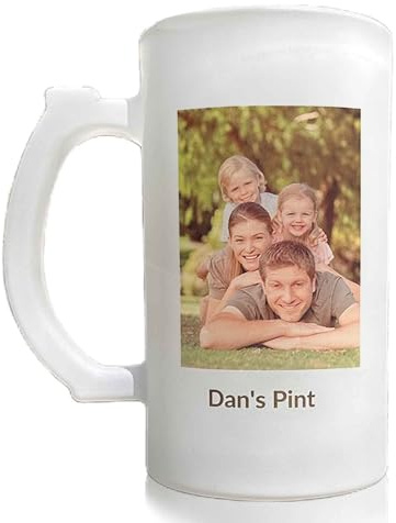 signxuni Personalised Beer Glass with Photo, 500ml Large Frosted Glass, Personalised Gifts for Men