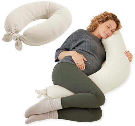 Jané Cuscino per Allattamento XXL e Gravidanza, Cuscino per Dormire e Riposo, Fodera 100% Cotone Mussola, Beige