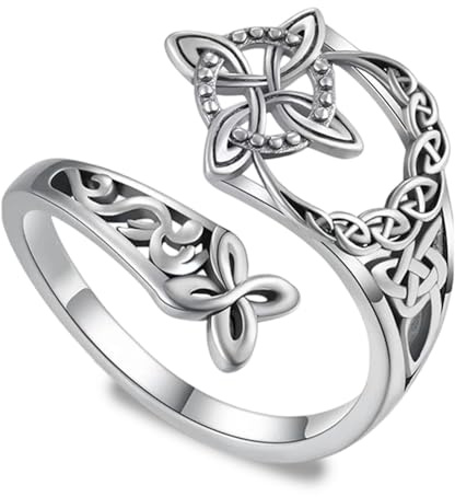 Silver Rings for Women, Witches Protection Knot Ring, Silver Tone Open Adjustable Finger Jewelry, Vintage Eternity Style Jewelry, Lightweight Silver Rings for Daily Wear, Thumb Rings for Women