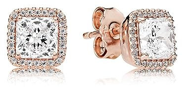 Pandora Timeless Square Sparkle Halo 14k Rose gold-plated stud earrings with clear cubic zirconia