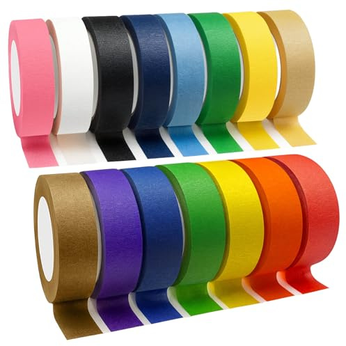 Piokio Colored Washi Tape 15 Roll Multi Pack - 492 Feet x 0.6 inch Wide Set Rainbow Solid Color Tape for Egg Decorating, DIY School Supplies, Decorative Tape, Masking Tape