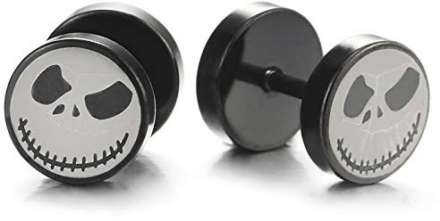 Argento Nero Piccolo Mostro Cerchio Orecchini da Uomo Donna, Finto Dilatatore Fake Cheater Plug Gauges, Acciaio, 1 Paio
