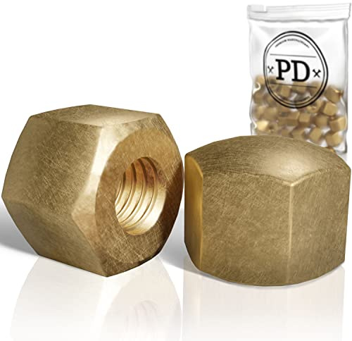 PD® Hutmuttern M10 (DIN 917) | Hochwertige Messing Kappenmuttern | Schutzkappen Muttern Messingmuttern in niedriger Form für Schrauben, Gewindestangen & Gewindebolzen | 5 Stück
