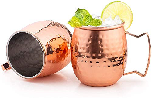 10er Set Moscow Mule Becher Kupfer plattiert mit Edelstahl Futter Griffe Classic Trinkbecher Set Home Kitchen Bar Drinkware hilft Getränke kalt zu halten (10)