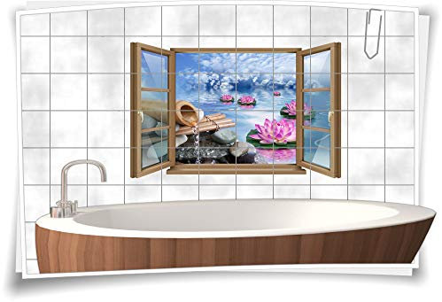 Medianlux Wand-Tattoo Wand-Bild Fenster SPA Wellness See-Rose Wasser Bambus Steine Deko Wohnzimmer Küche Aufkleber Folie Digitaldruck, 120x78cm, 20x20cm (BxH) wb22fb64-110016
