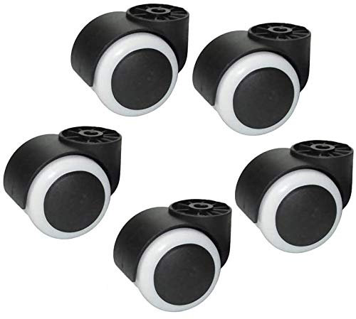 Xbshmw Rotelle per Sedie da Ufficio Mute Senza Stelo - 50 Mm, Ricambio, Diametro Foro 8 mm, Girevoli a 360 Gradi, 5 Pezzi Universali, Nero e Bianco