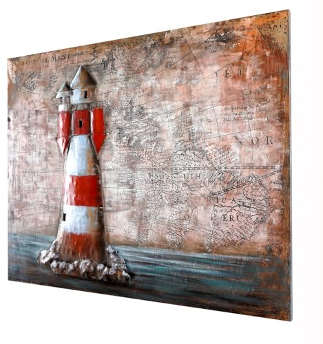 Wandbild 3D-Bild Metallbild Leuchtturm Motiv handgefertigt Relief Kunst Bild Metall handbemalt104x83cm Unikat