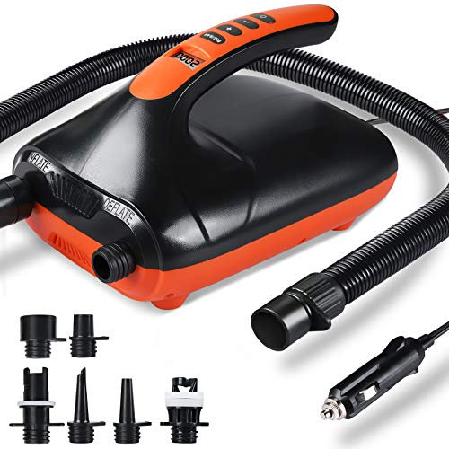 Chefic Pompe à air électrique SUP 110 W/12 V 20 PSI haute pression, 2 en 1 Gonfler et dégonfler Sup Gonfleur double étape, pompe à air électrique avec écran LCD, fonction d'arrêt automatique pour