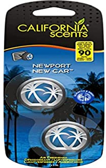 California Scents Ambientador de Coche - Minidifusores 2 Pack - Fragancia Duradera de Coche Nuevo (hasta 90 Días) - Ajusta la Intensidad del Aroma para Ventilación, Sin Bloquear el Flujo de Aire